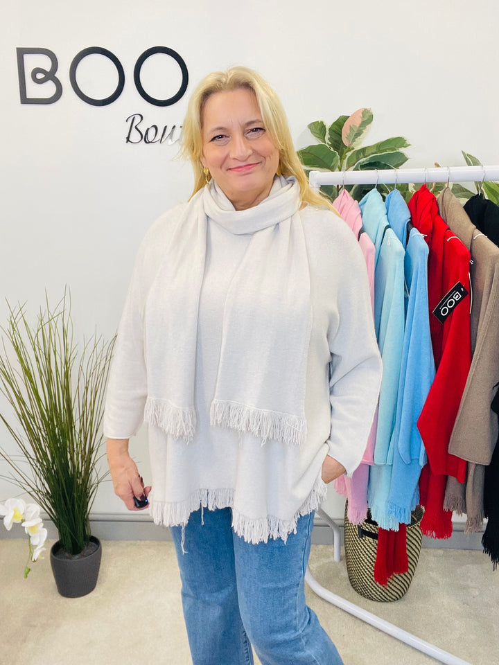 LADIES OVERSIZE JUMPER & SCARF SET BEIGE