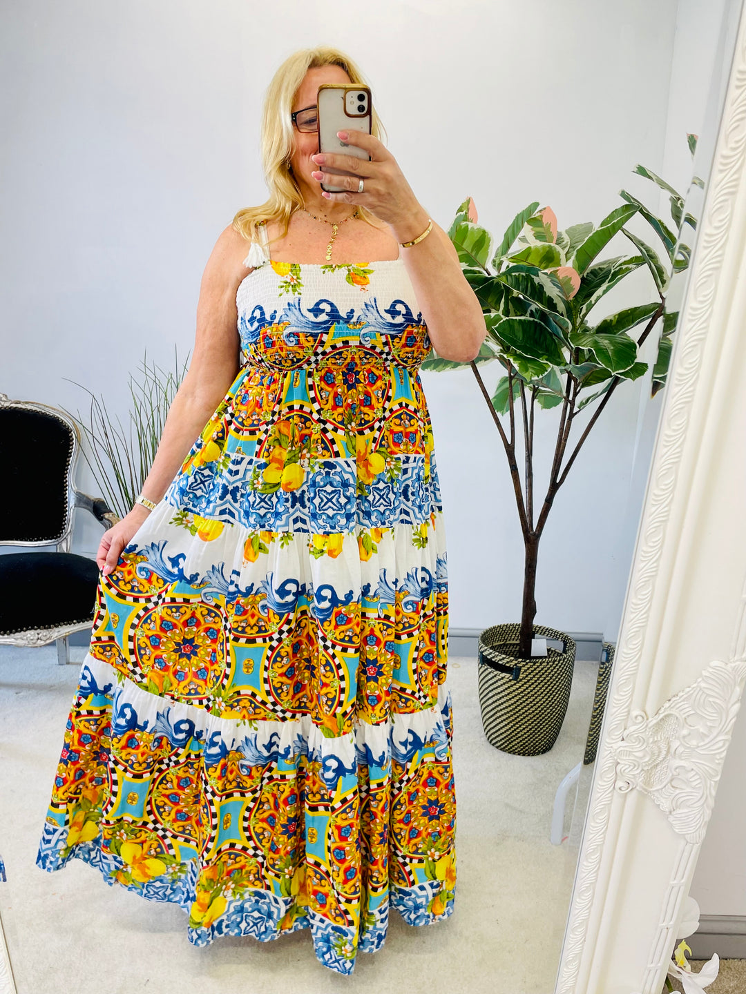 LADIES TROPICAL PRINT SHIRRED BUST SUMMER HOLIDAY MAXI DRESS