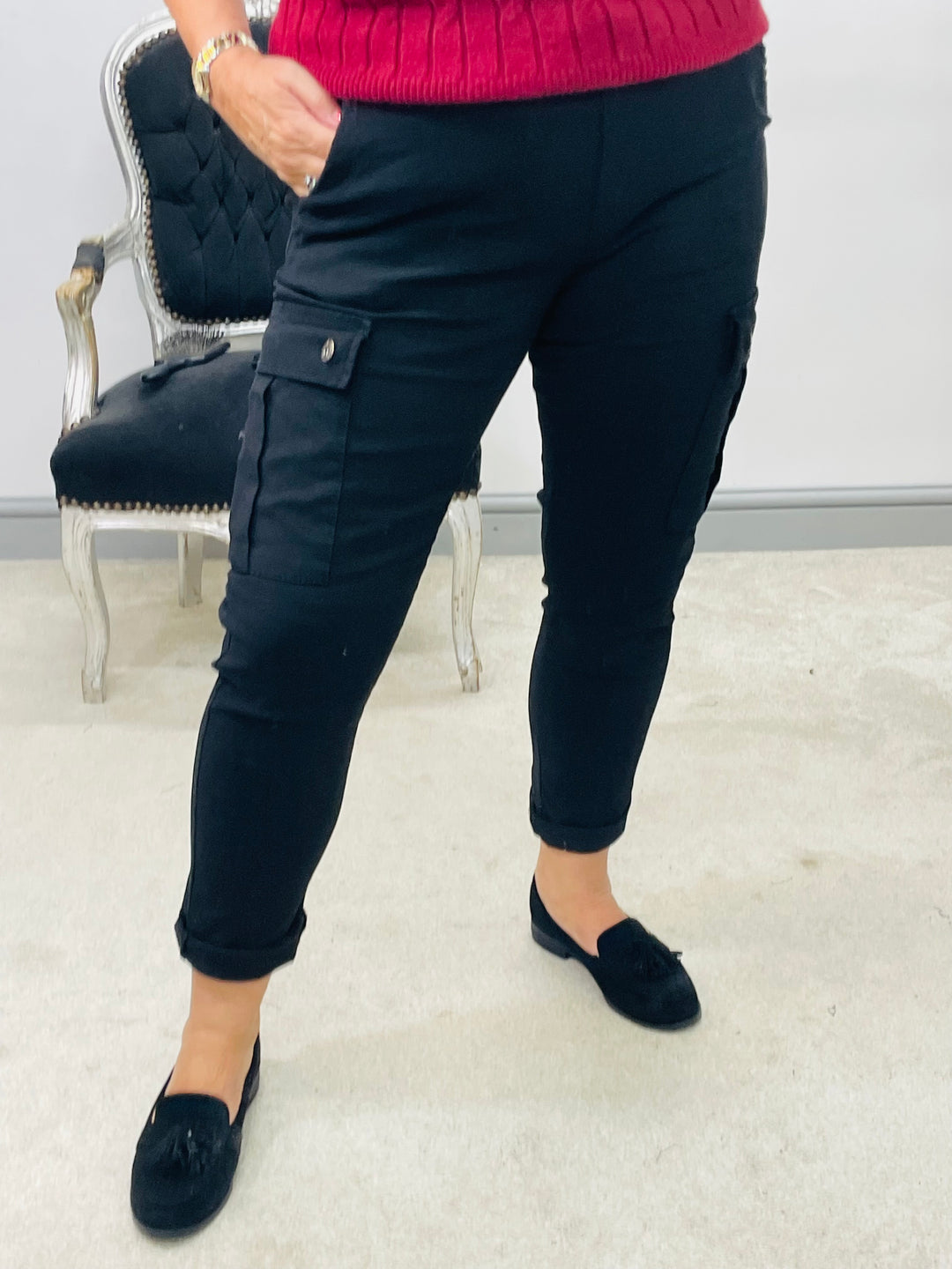 LADIES STRETCH CARGO MAGIC TROUSERS - NAVY, BLACK, BEIGE & GREY