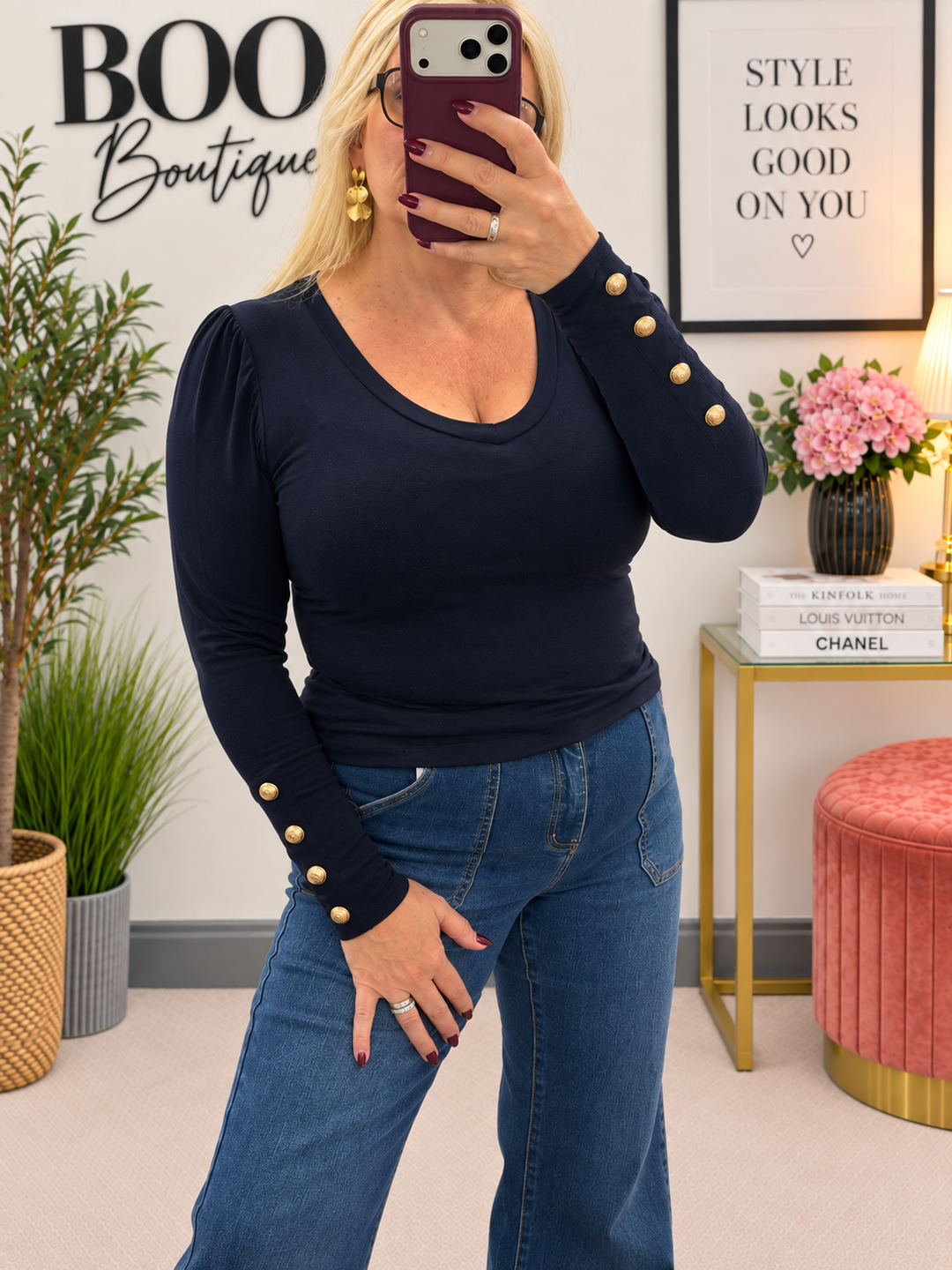 Womens basic jersey long sleeve top - black, navy, wine & brown