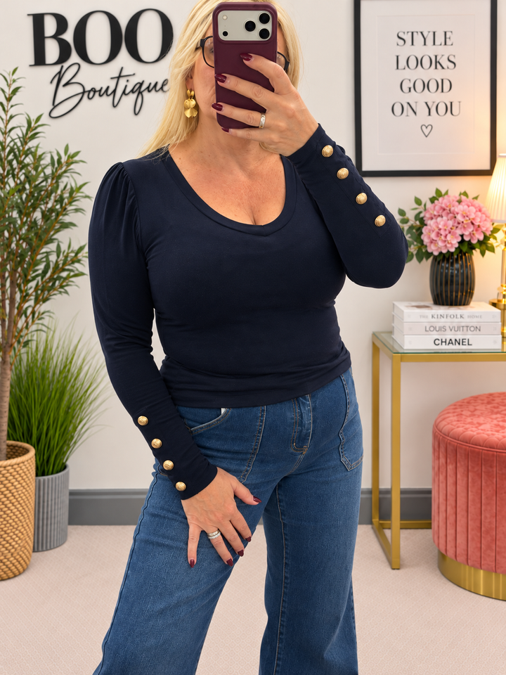 Womens basic jersey long sleeve top - black, navy, wine & brown
