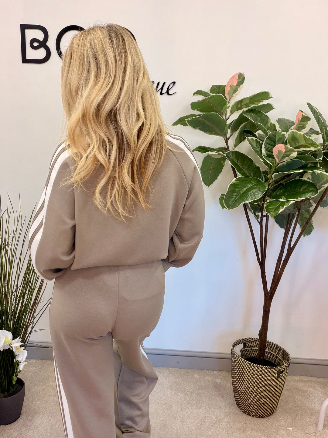 Ladies Fashion Wide Leg Tracksuit co ord set mocha