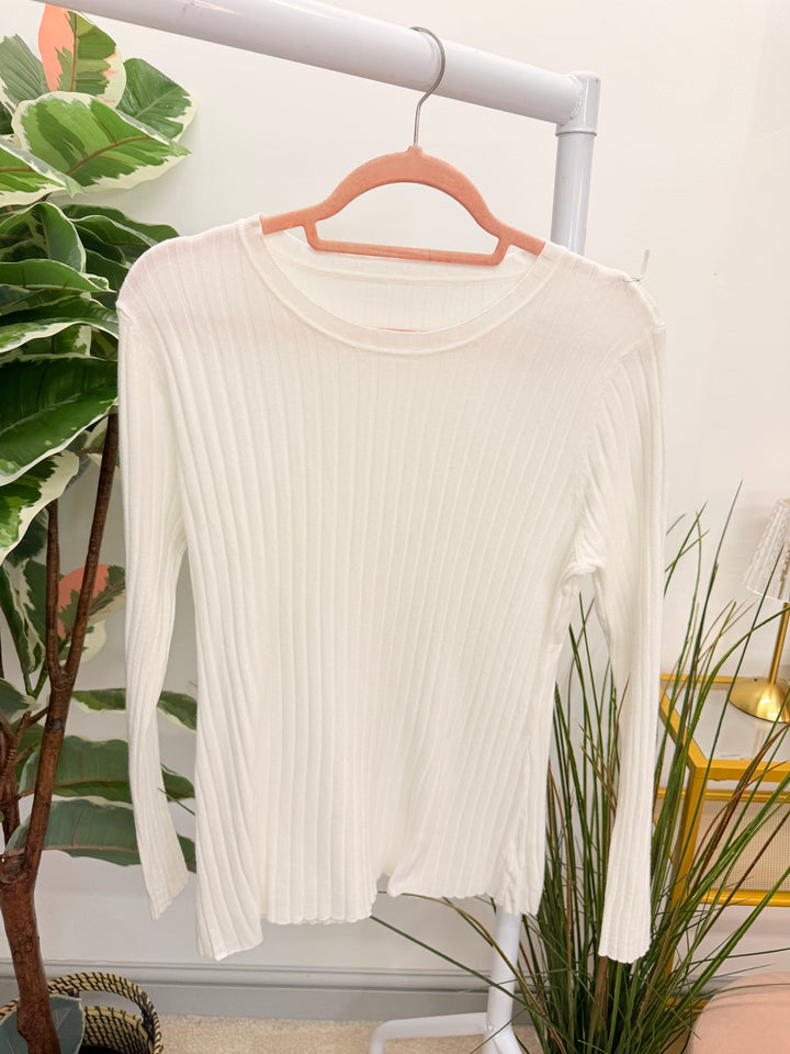 Ladies Fashion Staple Style Ribbed Stretch Knit Long Sleeve Top - Black, Wine, Camel, White & Brown
