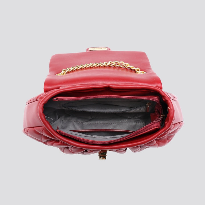 LADIES FASHION QUILTED INSPIRED SHOULDER BAG - BLACK & RED