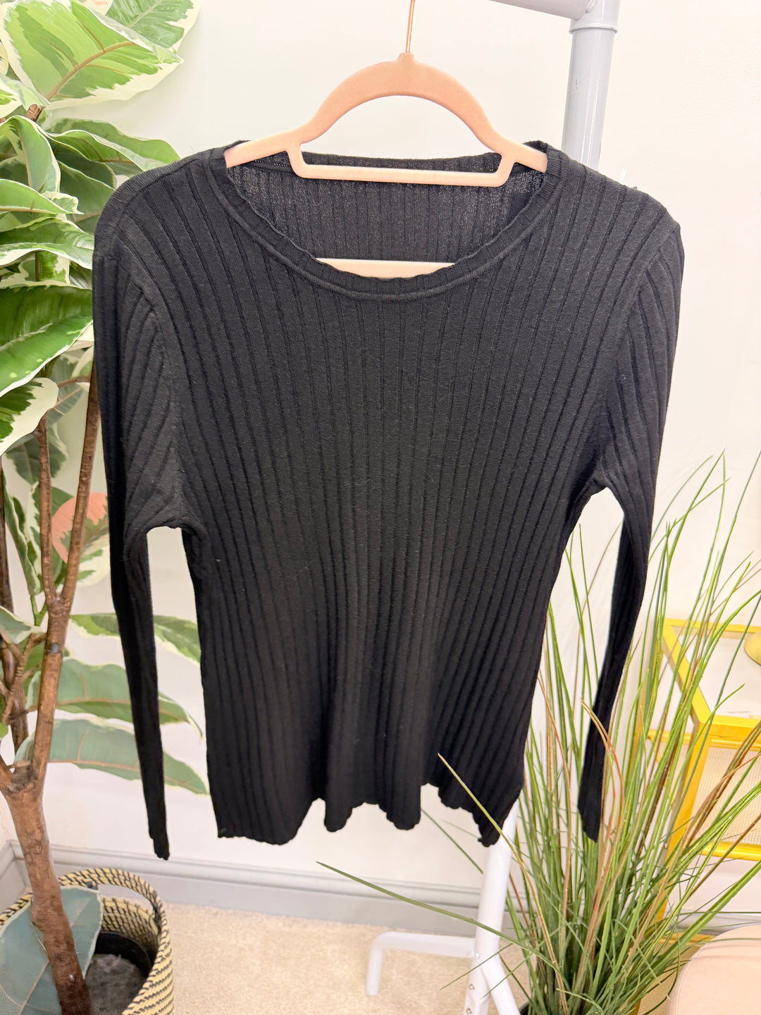 Ladies Fashion Staple Style Ribbed Stretch Knit Long Sleeve Top - Black, Wine, Camel, White & Brown
