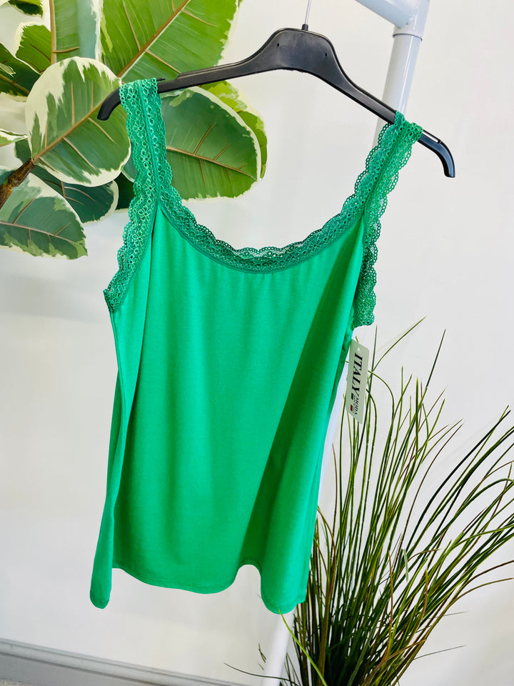 LADIES LACE EDGE SUMMER CAMI VEST TOP - 9 COLOURS
