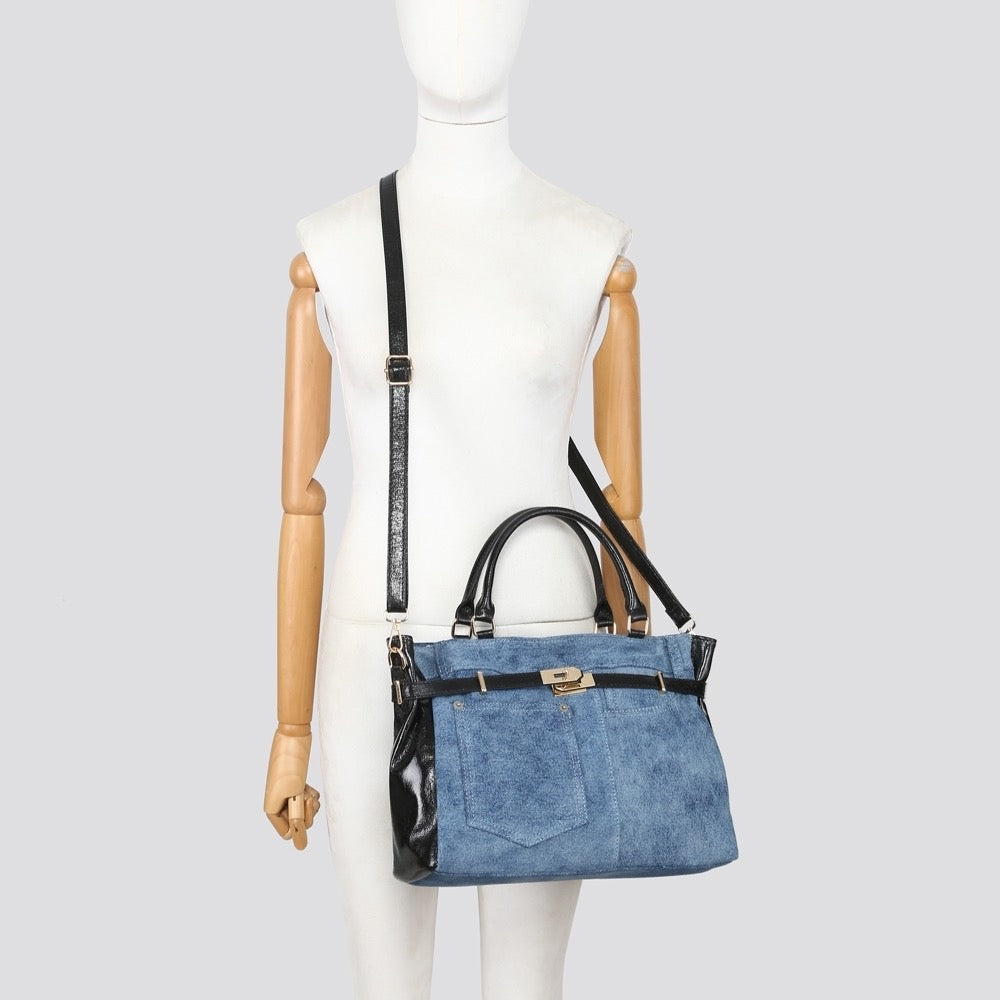 LADIES WOMENS BLUE DENIM INSPIRED HANDBAG BAG