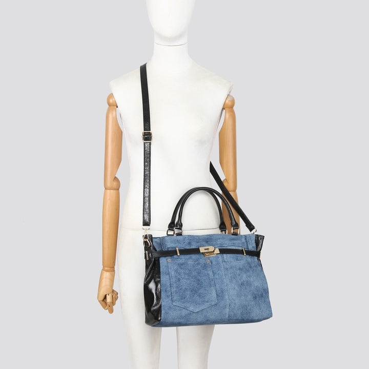 LADIES WOMENS BLUE DENIM INSPIRED HANDBAG BAG