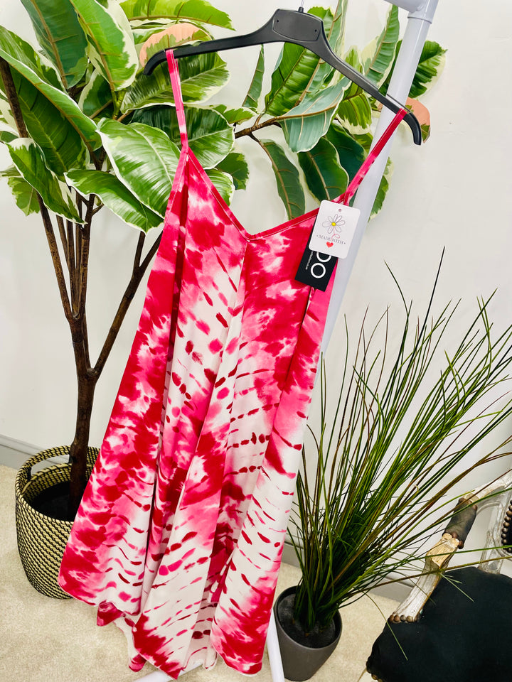 LADIES SUMMER HANKERCHIEF HOLIDAY DRESS - RED, NAVY & LIME KHAKI