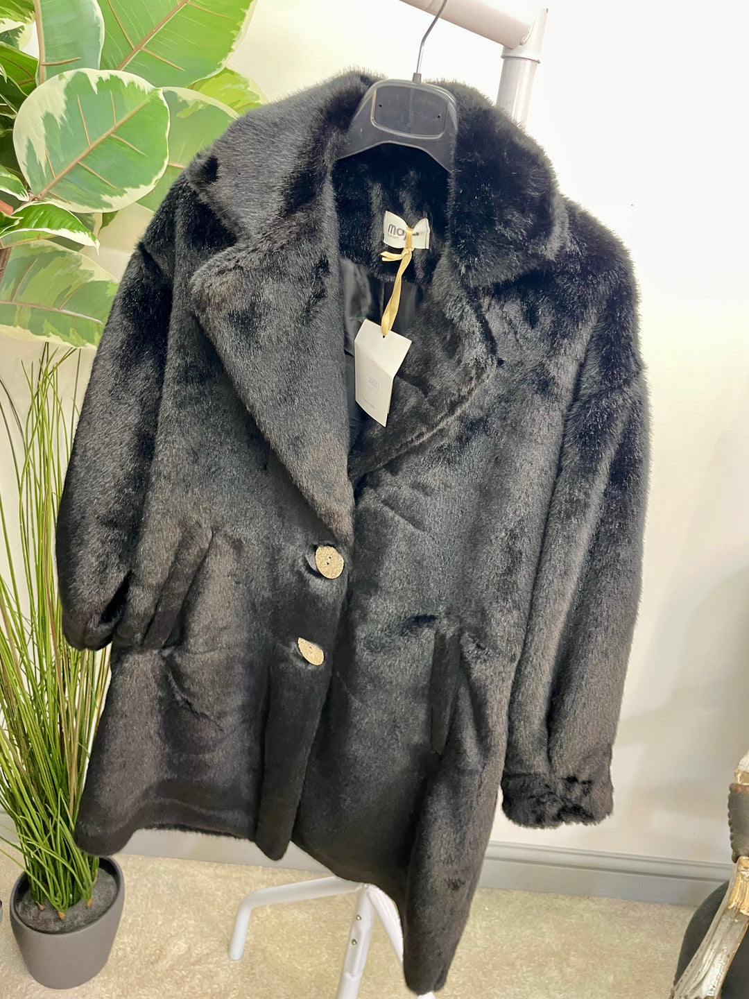 LADIES LUXURY FAUX FUR COAT JACKET - BLACK, BEIGE & BROWN