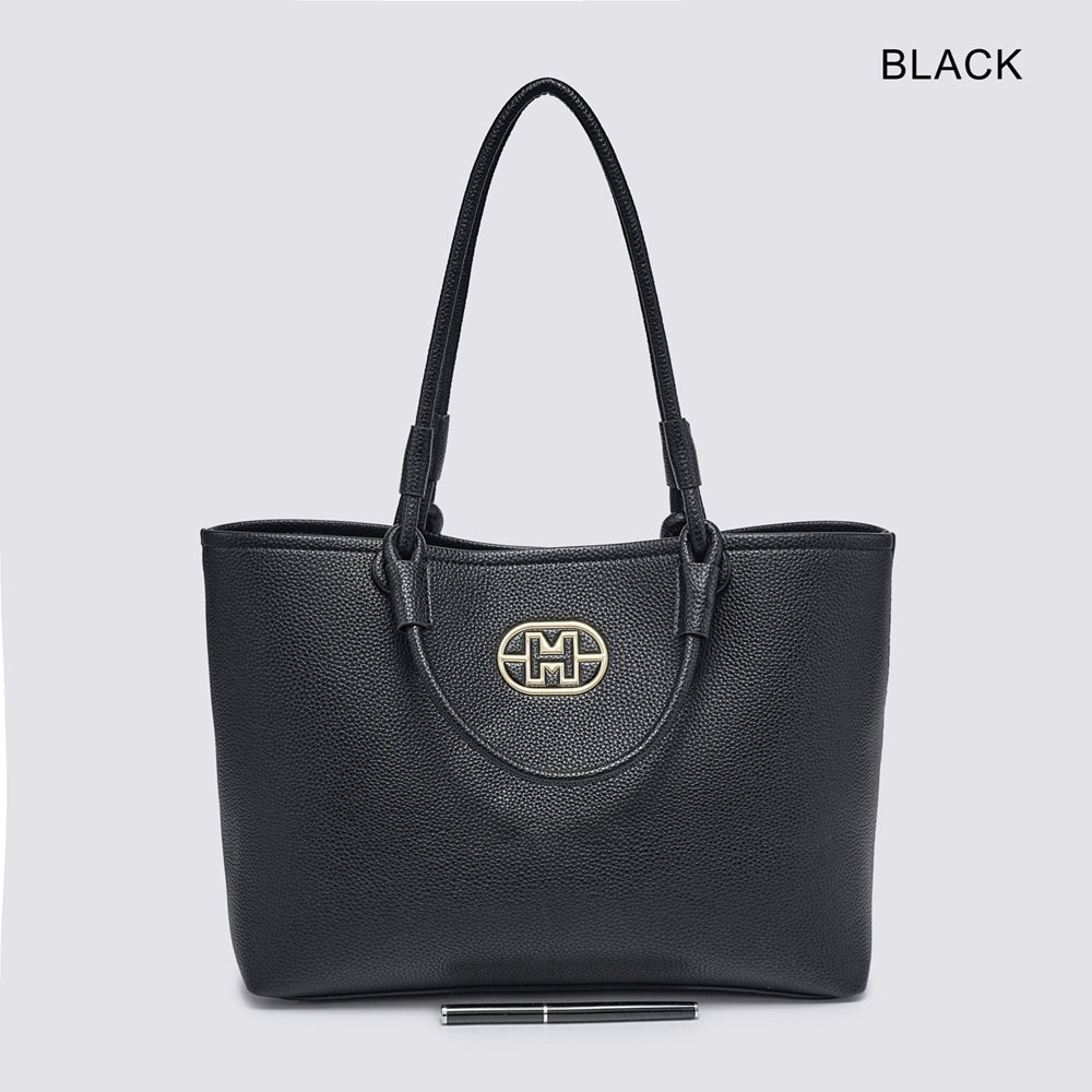 LADIES FASHION TOTE BAG - WHITE, BLACK & SILVER