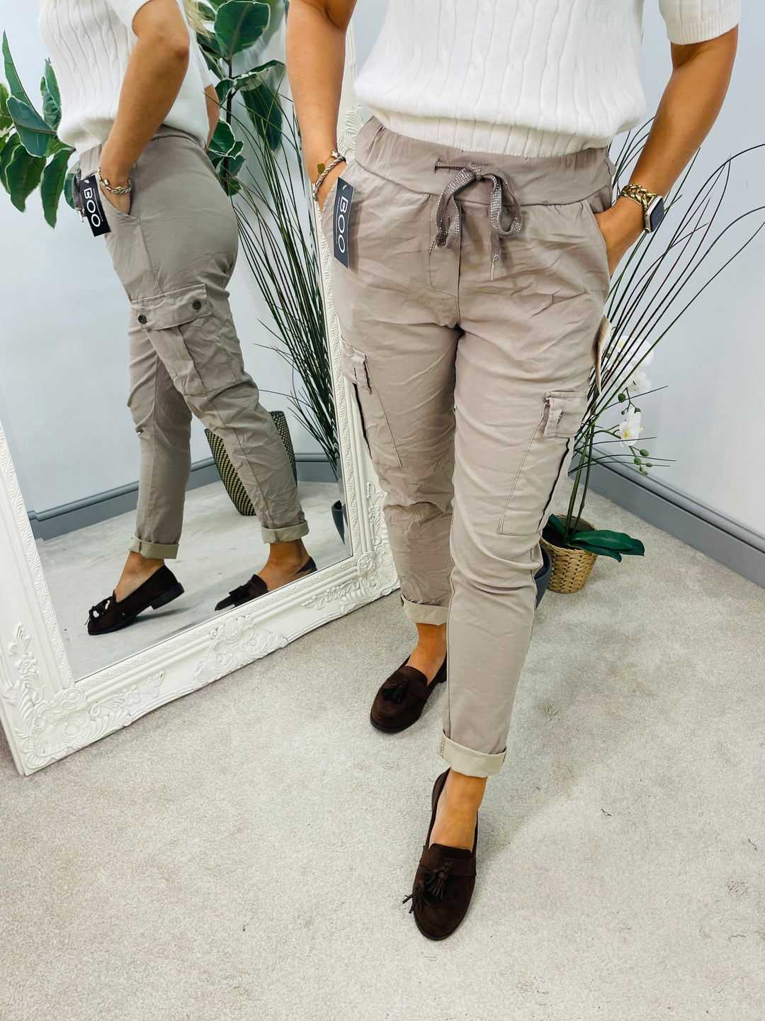 LADIES STRETCH CARGO MAGIC TROUSERS - NAVY, BLACK, BEIGE & GREY