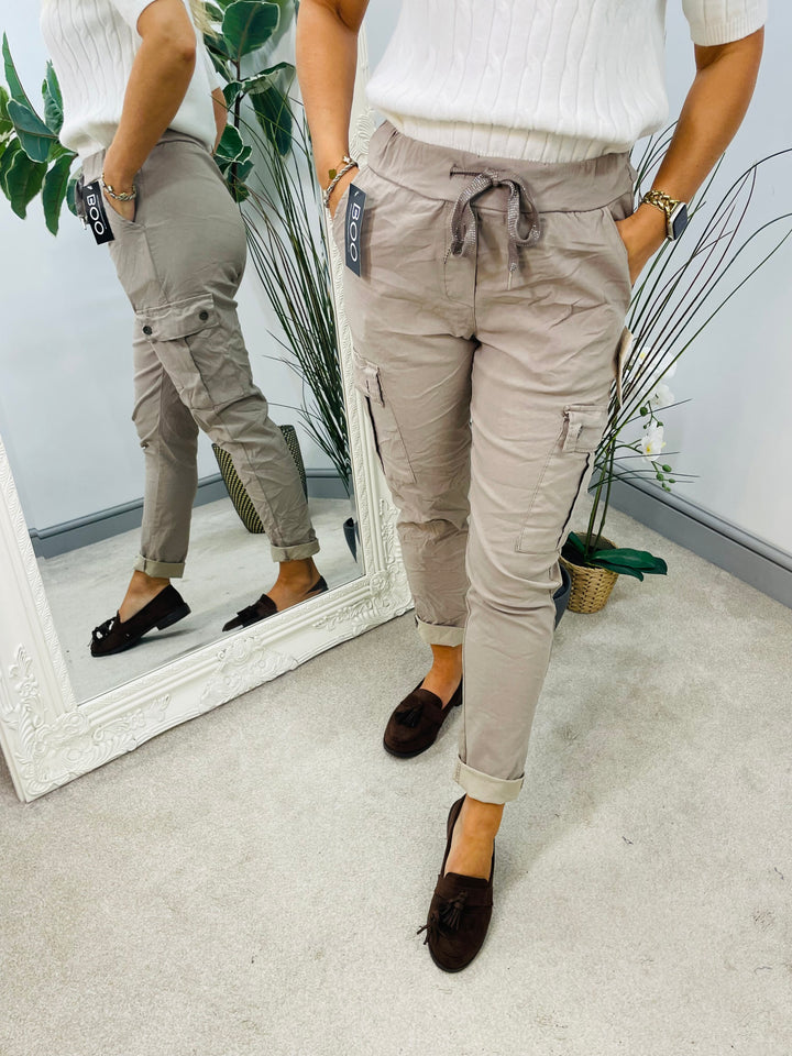 LADIES STRETCH CARGO MAGIC TROUSERS - NAVY, BLACK, BEIGE & GREY
