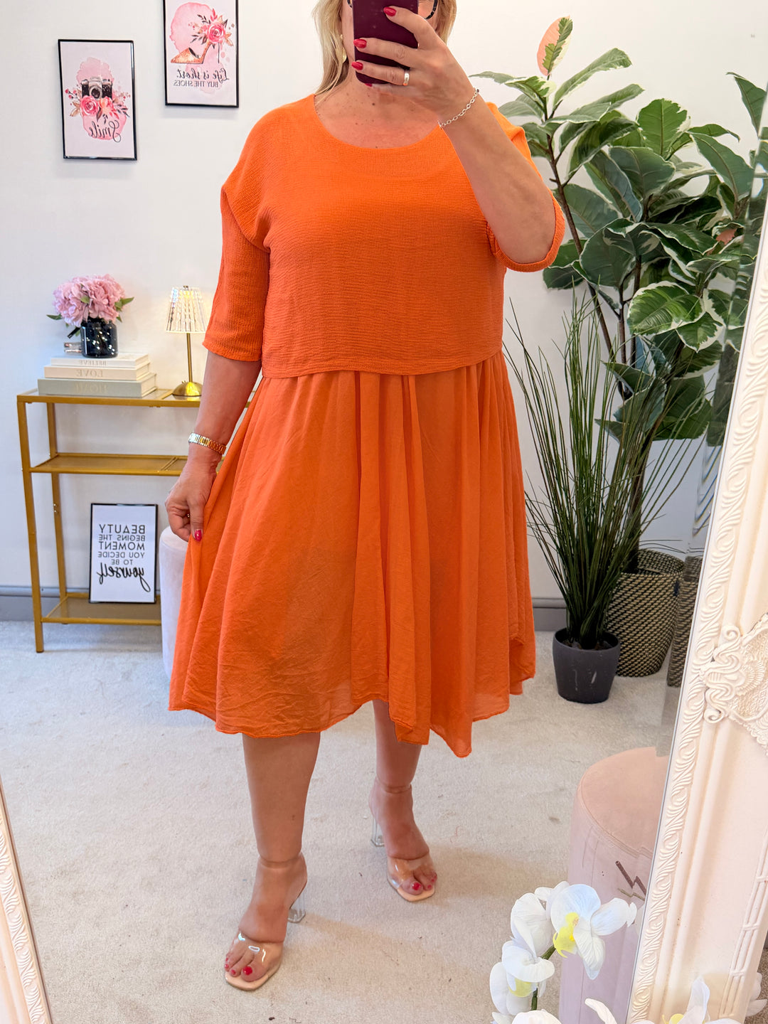 Ladies Cotton Summer Dress & Top Co Ord - White, Black, Orange