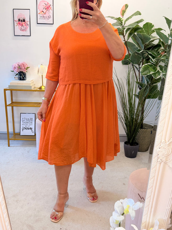 Ladies Cotton Summer Dress & Top Co Ord - White, Black, Orange