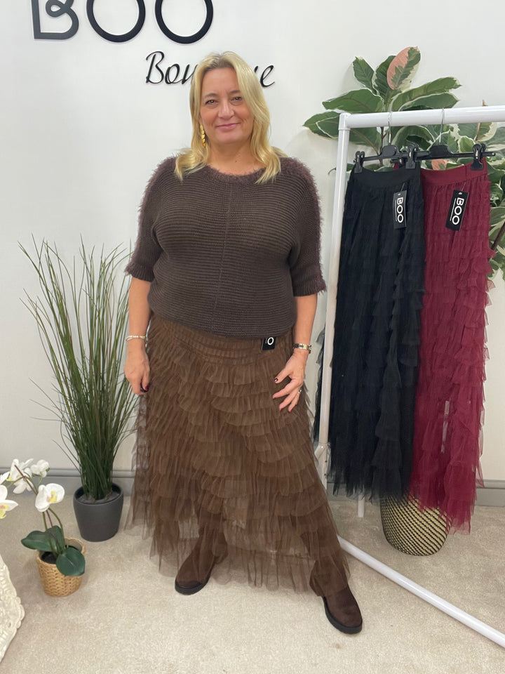 LADIES TULLE MAXI SKIRT - WINE, BROWN & BLACK