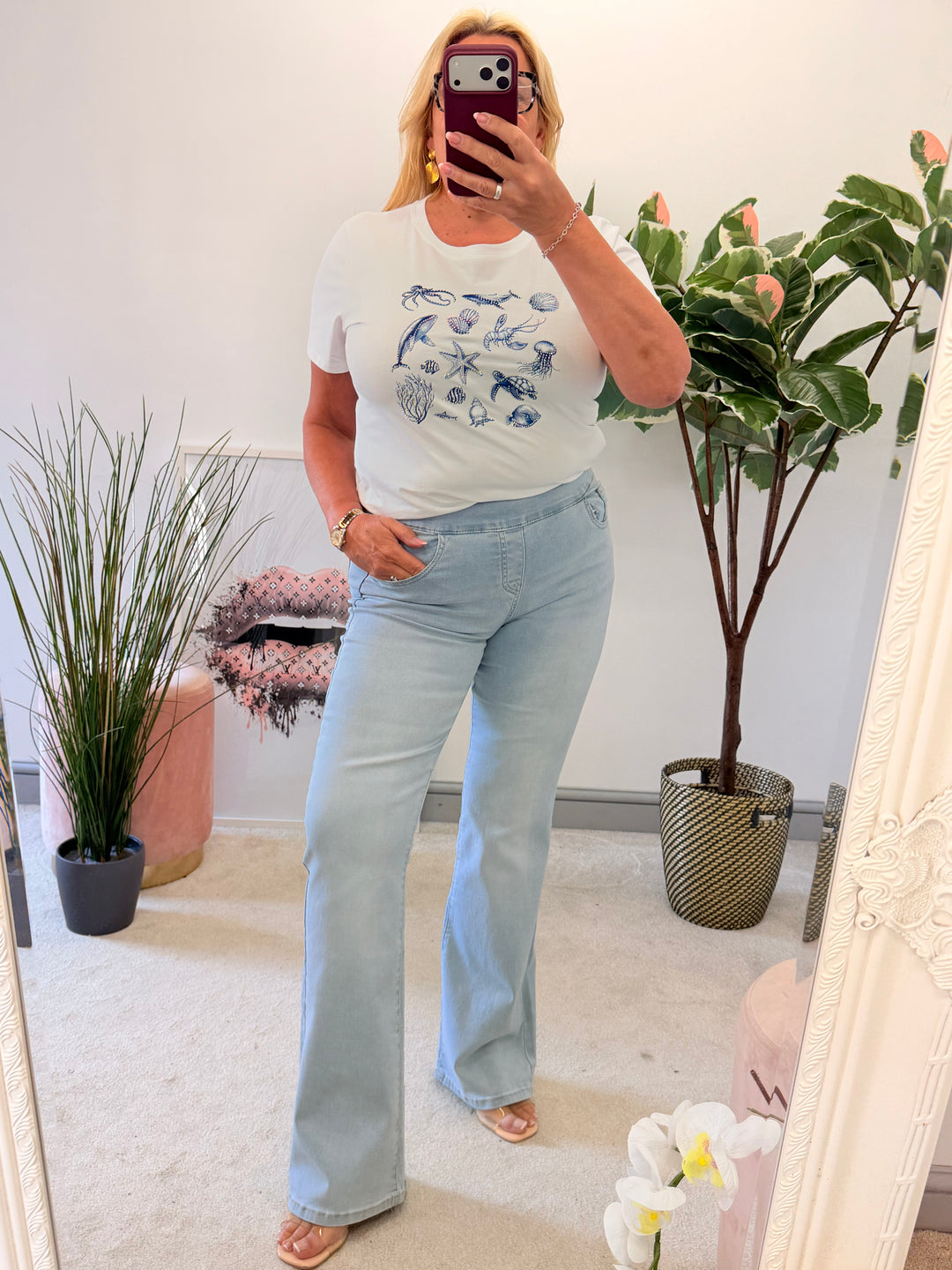 Ladies Fashion Pale Blue Wide Leg Joggy Jeans