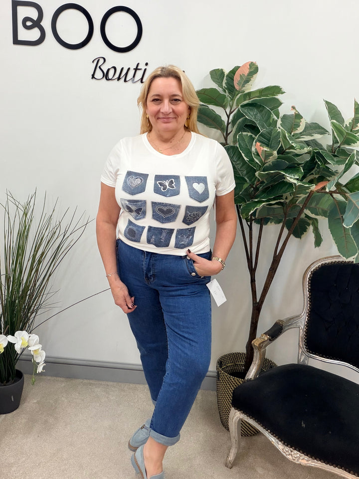 LADIES FASHION WHITE STRETCH T SHIRT