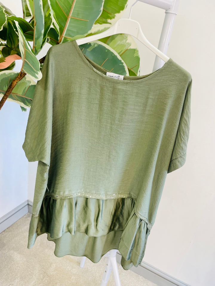 LADIES LOOSE FIT SILK EDGE LOOSE FIT SUMMER TOP - NAVY, PINK, LEMON, KHAKI, WHITE, BLUE