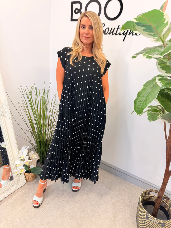 Ladies Polka Dot Summer Maxi Dress - Black, Navy, Pink, Fuschia, Blue