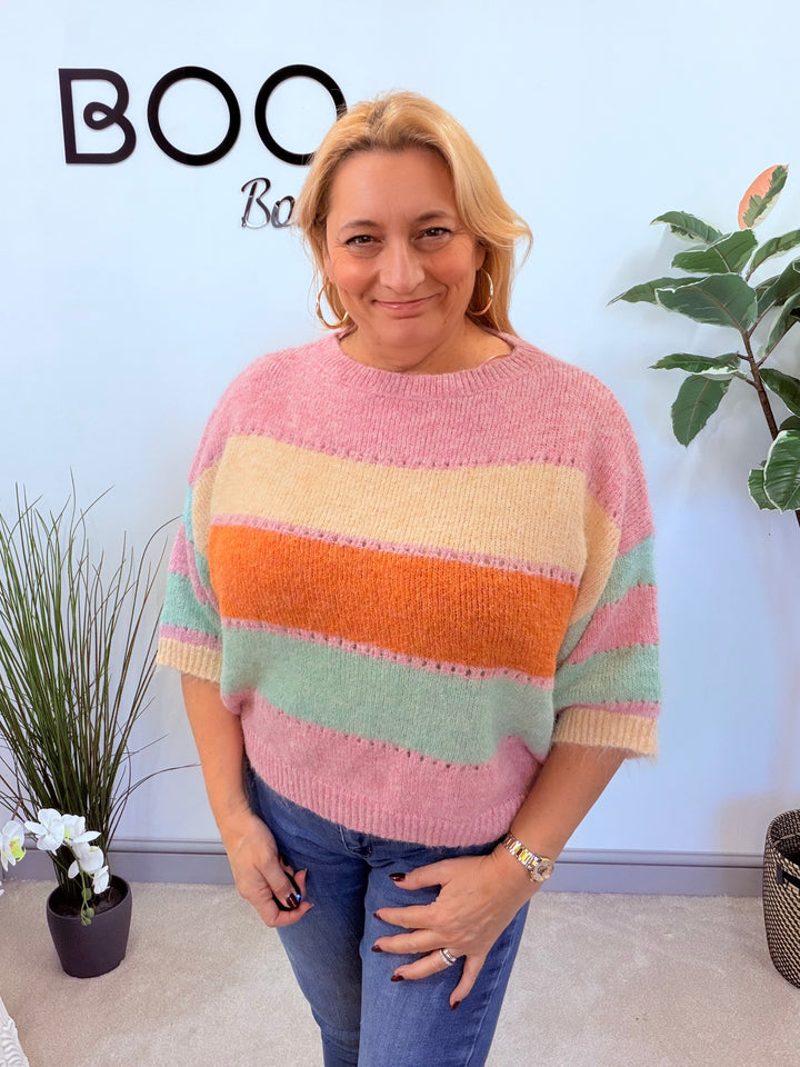 LADIES KNITTED PASTEL STRIPE JUMPER