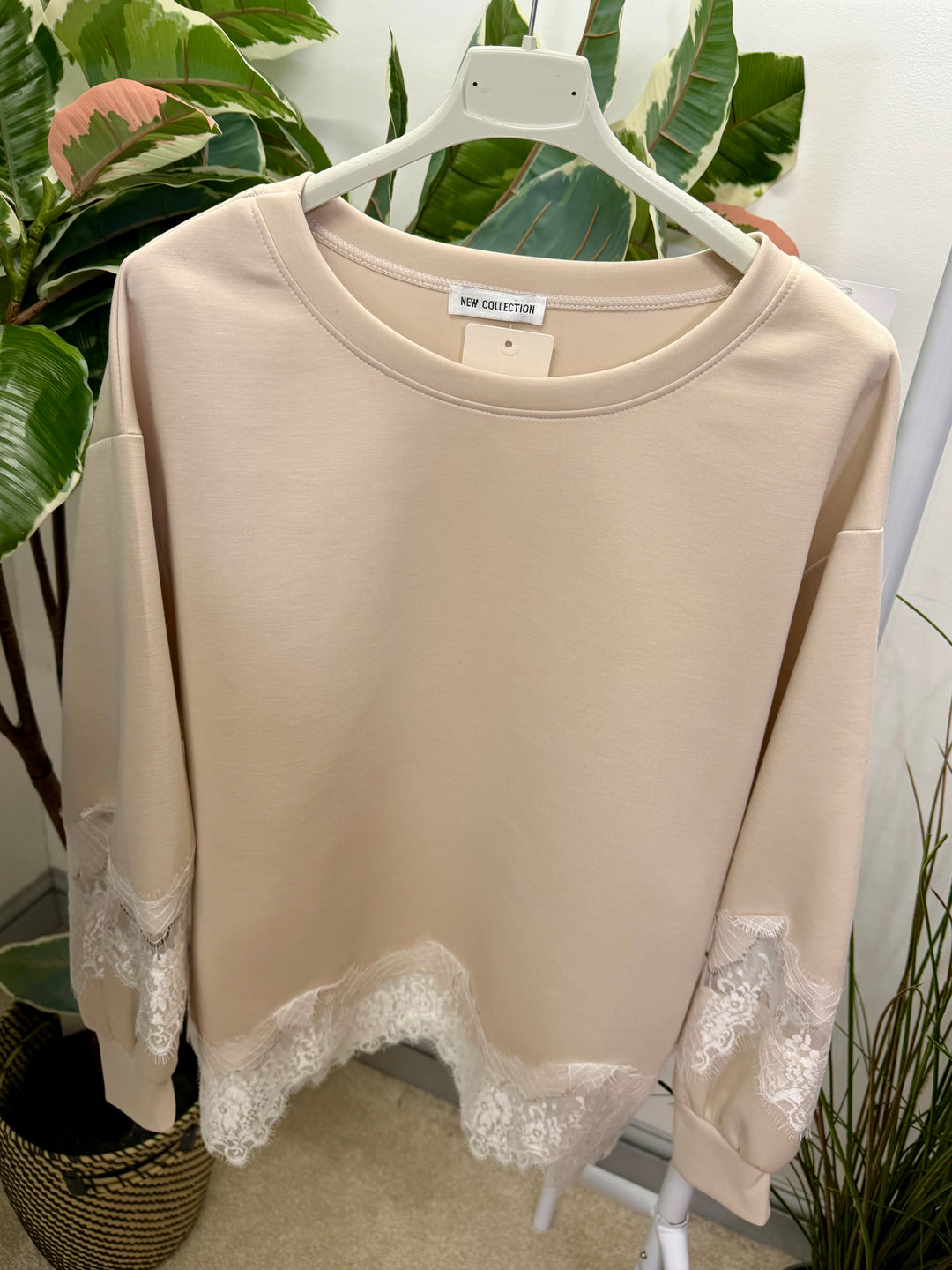 LADIES FASHION LACE EDGE TOP - BLACK, WHITE & BEIGE