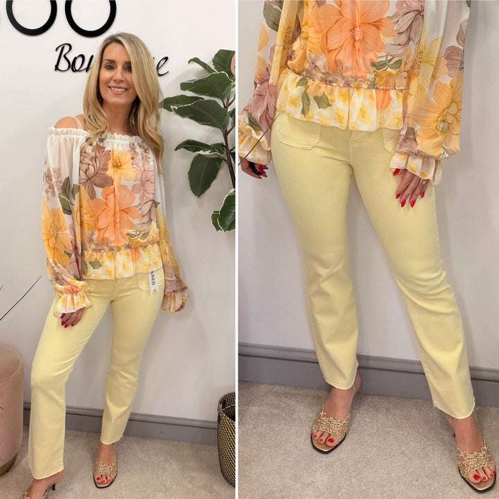 Ladies Fashion Lemon Yellow Ankle Grazer Jeans