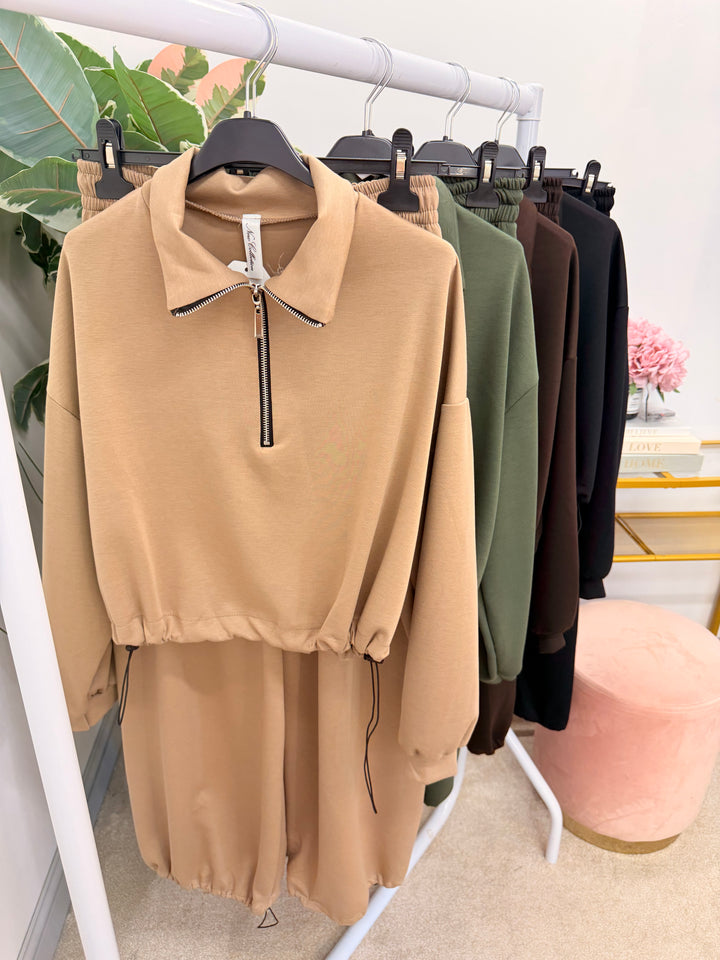 Ladies Fashion Jogger Trouser Co Ord Set - Khaki, Beige, Brown & Black