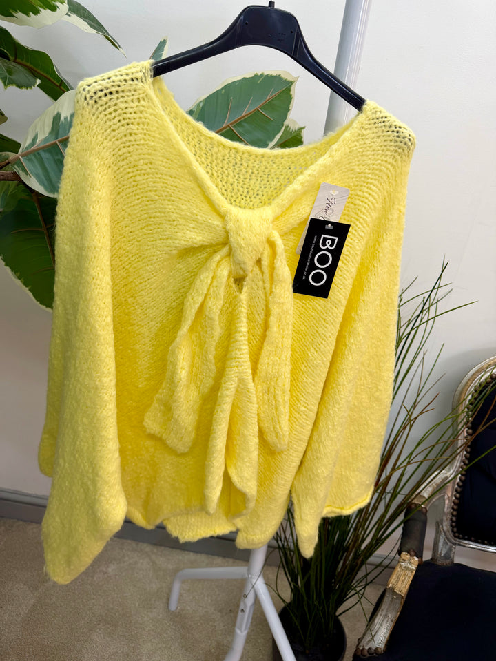 LADIES CHUNKY BOW JUMPER - PINK, MINT, LEMON, BLUE, BEIGE & GREY