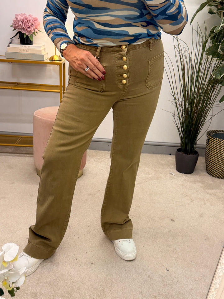 Womens fashion dark beige high waist wide leg denim jeans