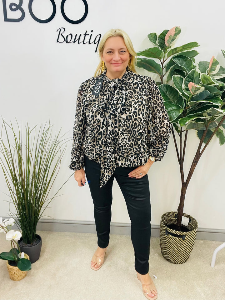 LADIES CHIFFON ANIMAL PRINT BLOUSON TOP