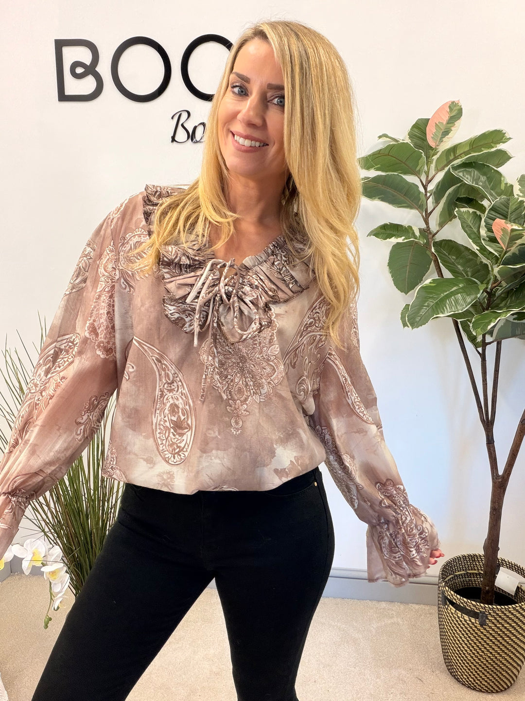 LADIES COTTON PAISLEY PRINT FLOATY BLOUSE - PINK, BEIGE, BLUE, BLACK, MOCHA