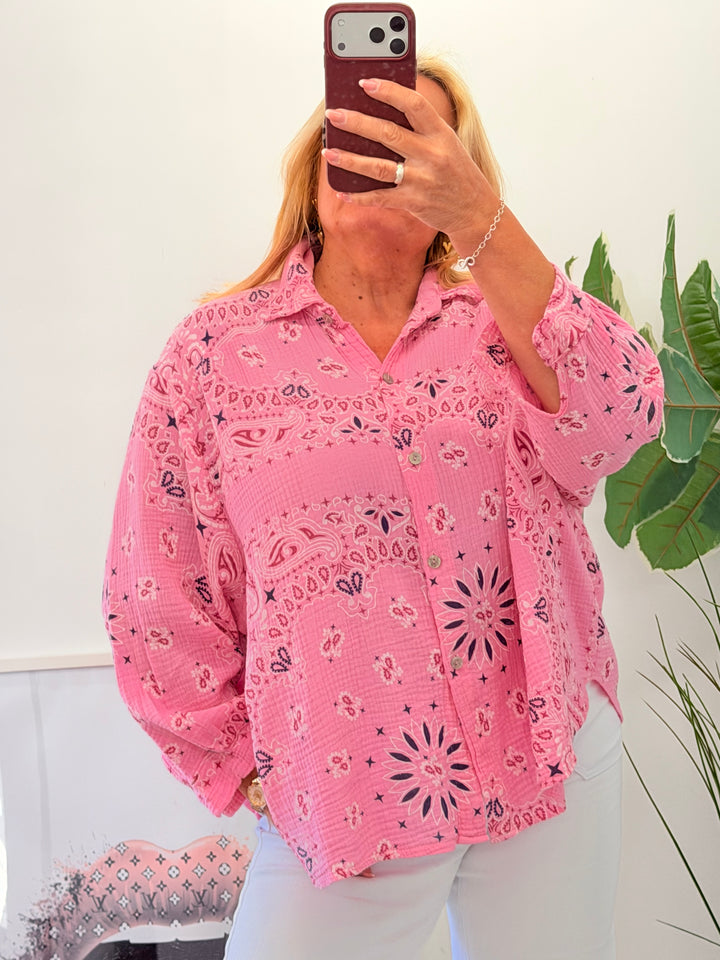 Ladies Cheesecloth Oversize Shirt - Pink, White, Blue