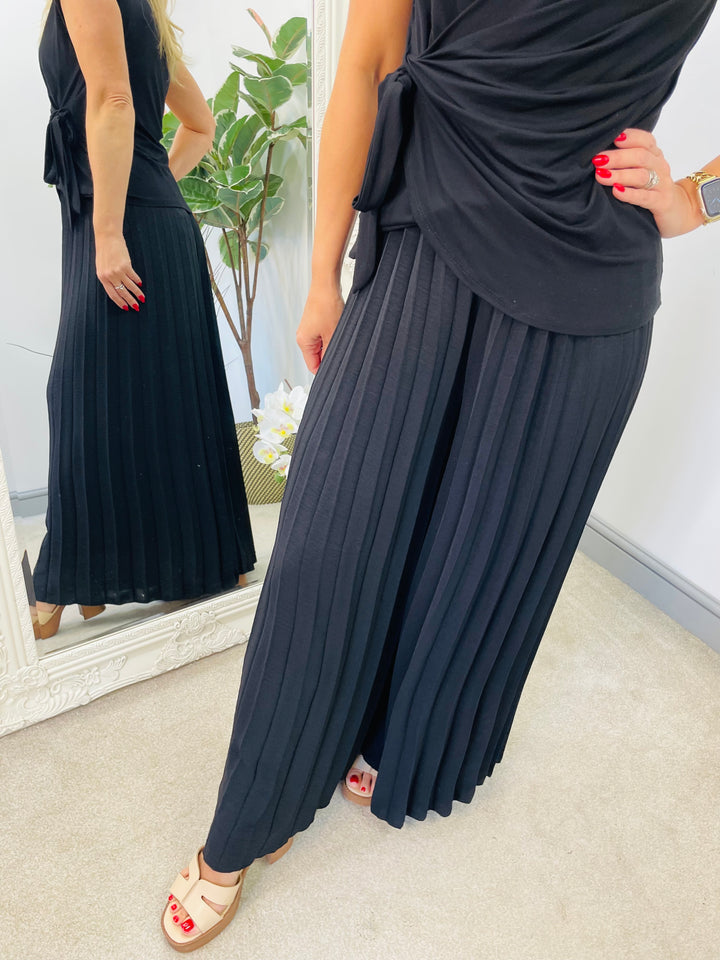 LADIES WOMENS PLEATED WIDE LEG PALAZZO CULOTTE TROUSERS - ROYAL BLUE, NAVY, BLACK, CAMEL, GREEN