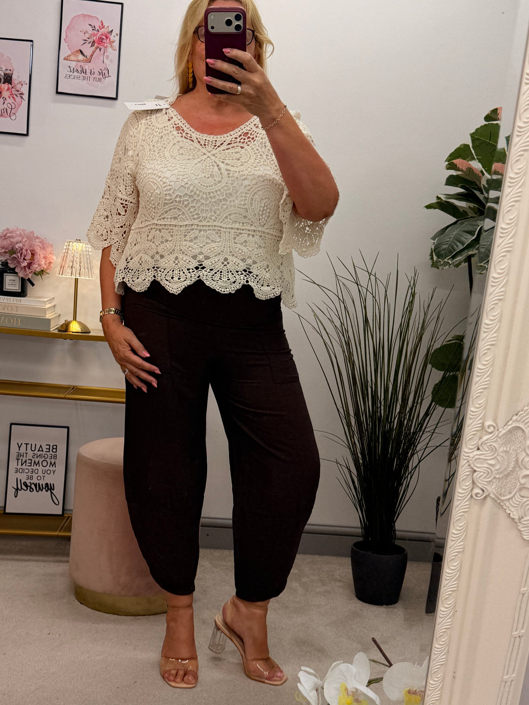 Ladies Fashion Crochet Summer Bolero Top - White & Beige