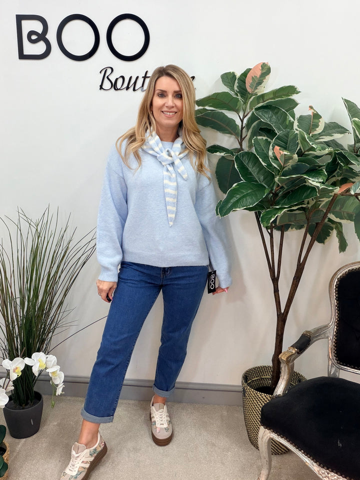 LADIES FASHION SOFT KNIT JUMPER & SCARF SET - LEMON, BLUE, PINK, CREAM