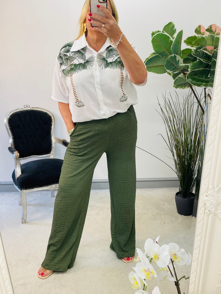 LADIES WOMENS KHAKI WIDE LEG TROUSER CO ORD SET