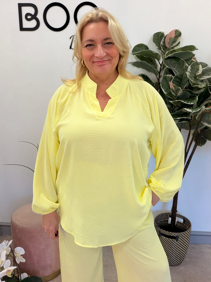 Ladies Fashion Wide Leg Trouser Co Ord Set - lemon, black, navy & beige