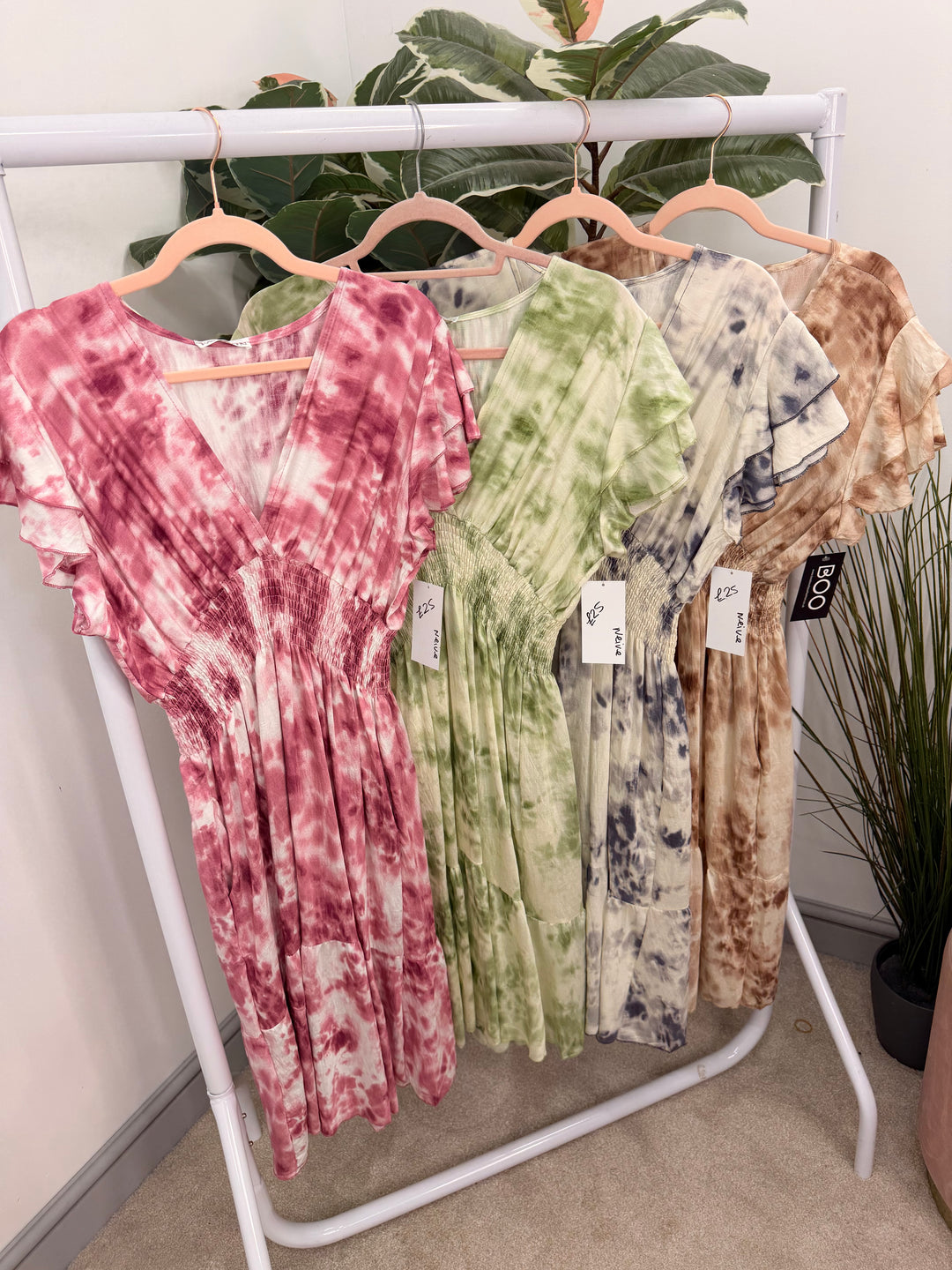 Ladies Tie Dye Summer Day Dress - Pink, Blue, Beige & Green