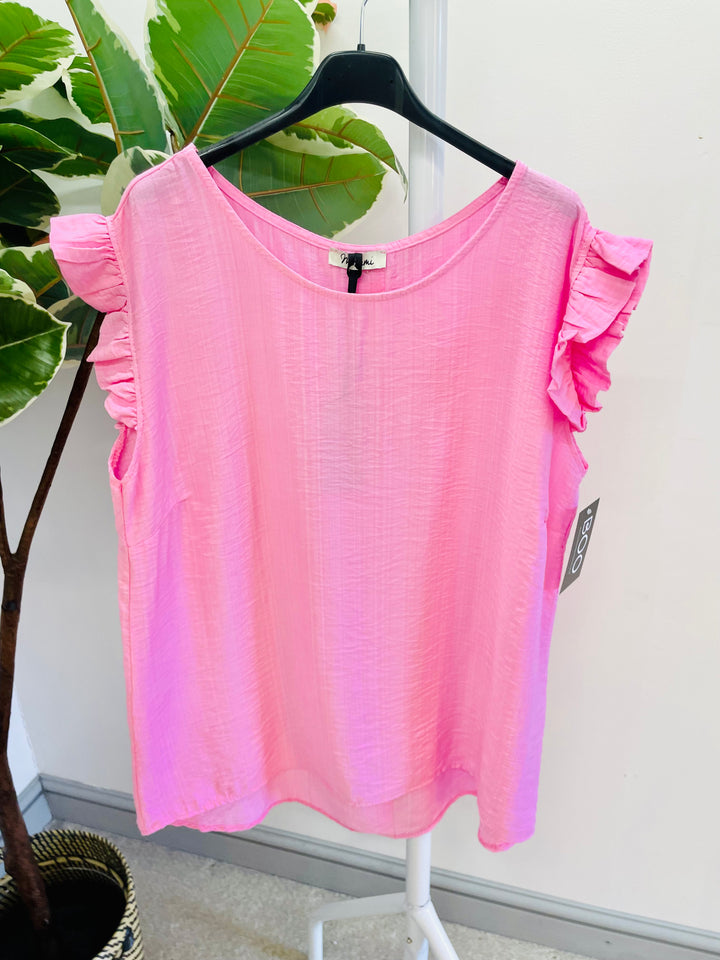 LADIES WOMENS CAND PINK CASUAL CAP SLEEVE TOP 