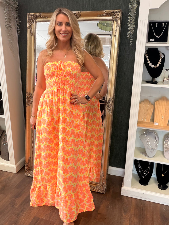 Ladies Fashion Summer Strapless Maxi Dress - Pink, Yellow, Orange, Green, Navy