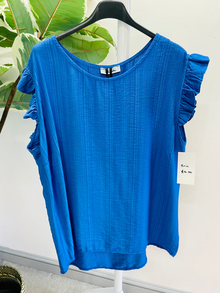 LADIES WOMENS ROYAL BLUE CASUAL CAP SLEEVE TOP 