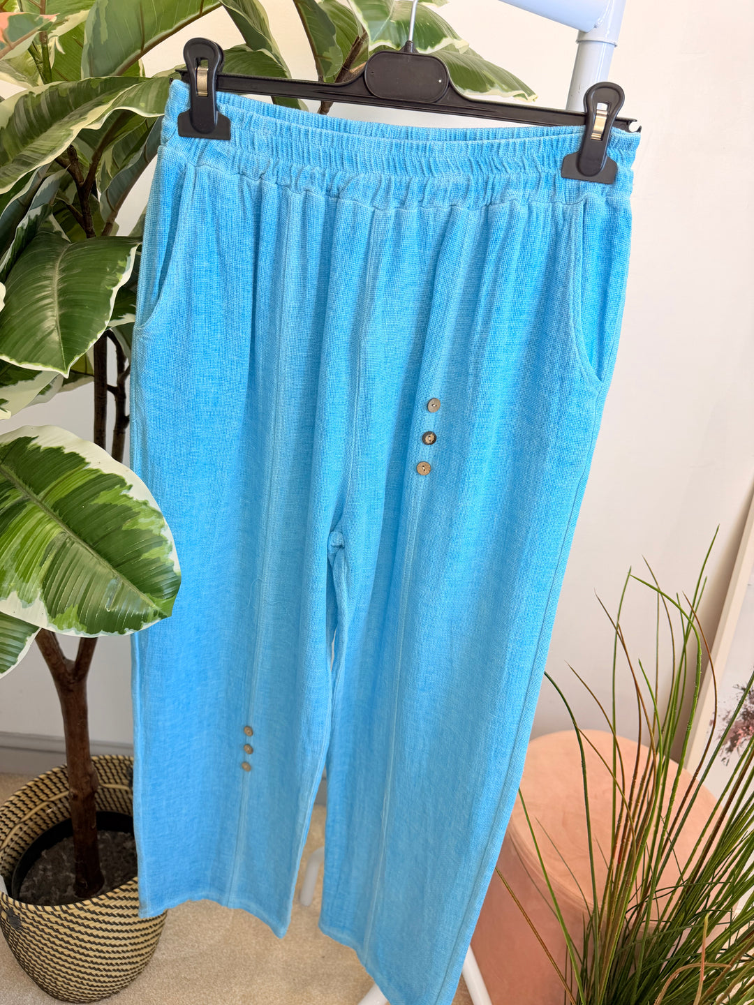 Ladies Tapered Leg Teabag Linen Ankle Grazer Trousers - Lemon, Black, Blue, Green, Beige, Turquoise & White