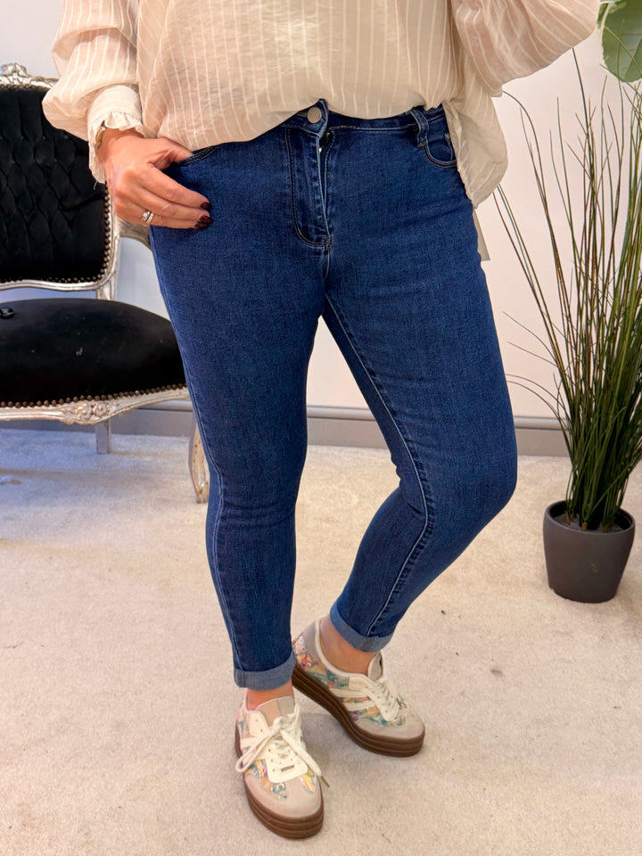 Ladies Fashion Dark Denim Skinny Jeans by RedSeventy