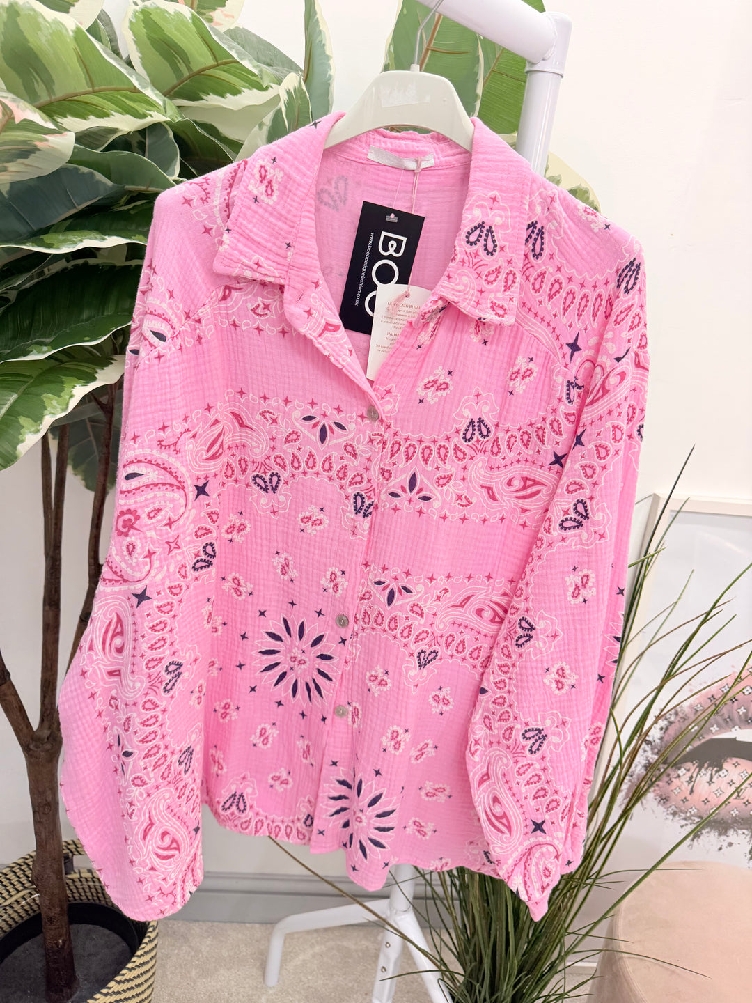 Ladies Cheesecloth Oversize Shirt - Pink, White, Blue