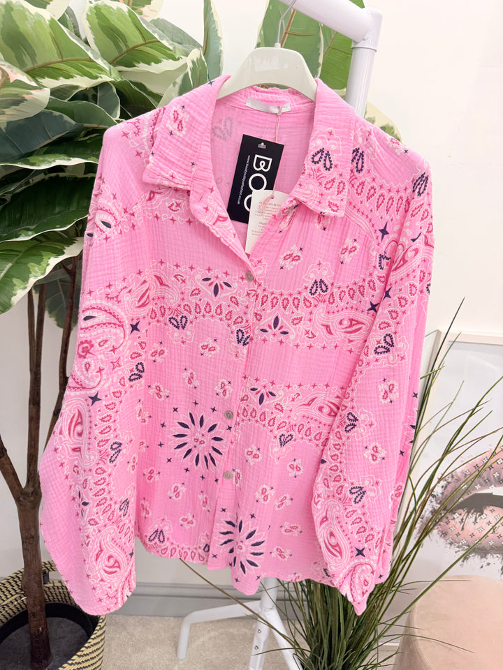 Ladies Cheesecloth Oversize Shirt - Pink, White, Blue