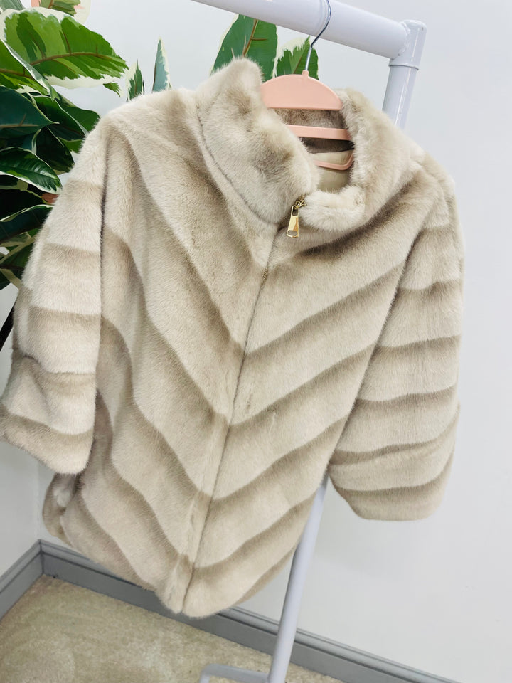 LADIES LUXURY FAUX FUR CAPE JACKET - BROWN, MINK, CREAM LEOPARD