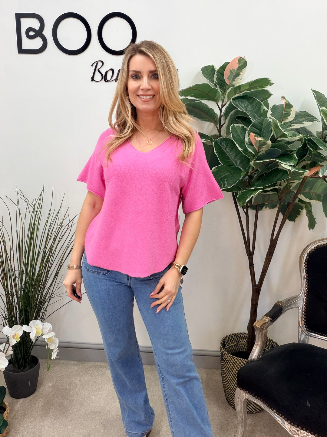 Ladies Short Sleeve Jumper - pink, white, mint, beige, black, coral, lemon