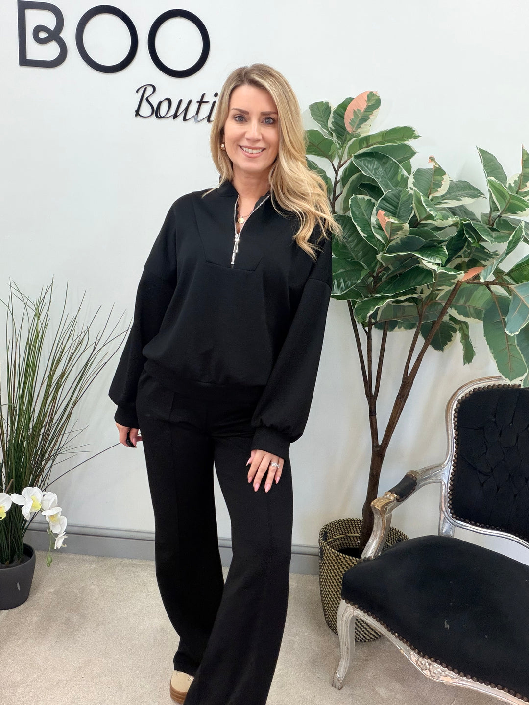 LADIES FASHION STRAIGHT LEG TROUSER CO ORD SET - BLUE, BEIGE & BLACK