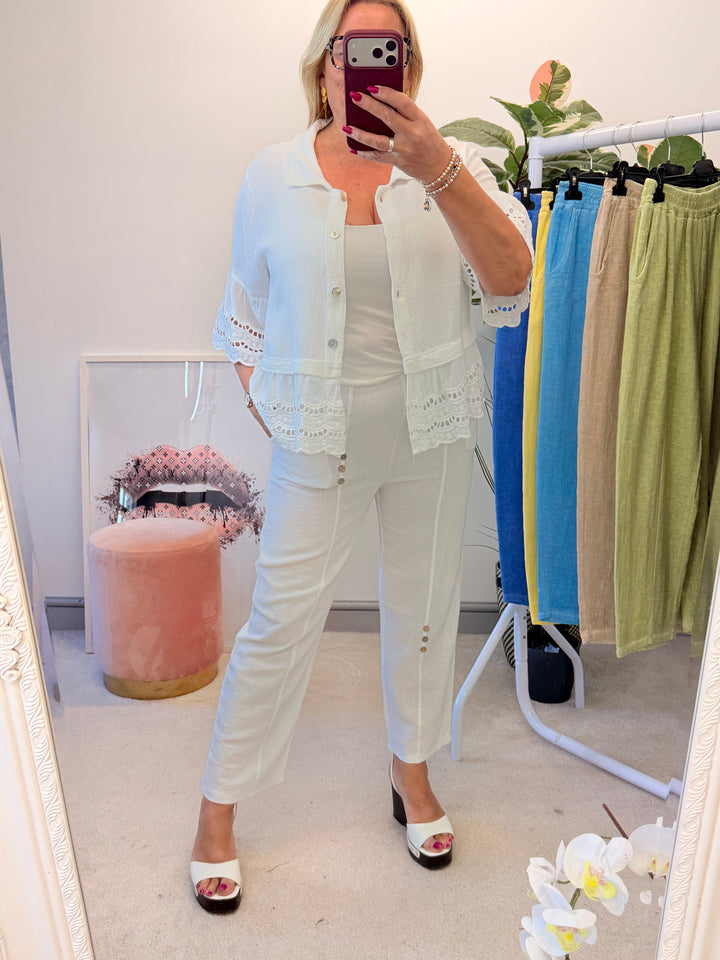 Ladies Tapered Leg Teabag Linen Ankle Grazer Trousers - Lemon, Black, Blue, Green, Beige, Turquoise & White